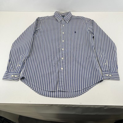 Ralph Lauren Hemd Herren 15 1/2 M Blau Nadelstreifen Baumwolle Knopfleiste RL Pony