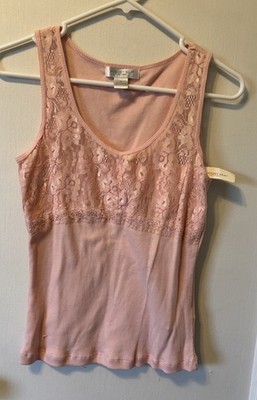 Y2k August Silk Options Size Medium Cotton Lace Tank Top Pale Pink NWT