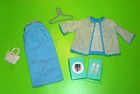 Vintage Barbie CUT N SEW TURQUOISE SLEEVELESS DRESS PEBBLE JACKET PURSE SHOES