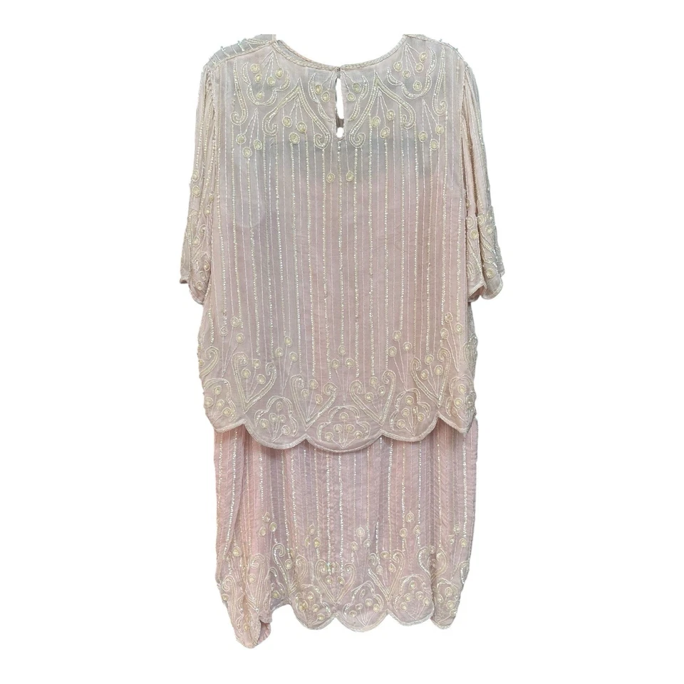 Conjunto Top y Falda Vintage SCALA 80 Rosa Seda Cuentas Lentejuelas 2 Piezas Talla XL Foto 2 de 4