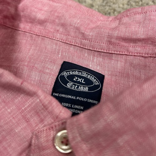 Brooks Brothers Baird McNutt Linen Shirt Mens 2XL Pink Short Sleeve Button Down - Picture 8 of 8