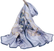 100% Silk mulberry Scarf Women neckerchief Shawl Wrap floral blue yellow HD1-35