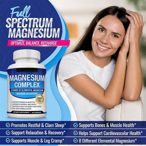 1-3PACK Magnesium-Complex 1000mg - 8 Forms of Elemental Magnesium - 90Capsules - Picture 9 of 14