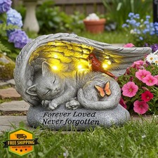 YHSOLAR 8 Inch Cat Angel Wing Memorial Stone Solar