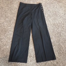 Vintage RALPH LAUREN Women's Sz 8 Black Pants Gold Crest Buttons Wide Leg EUC