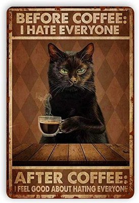 Funny Cat Coffee Metal Tin Sign Vintage Kitchen Signs Wall Decor Home Bar Cafe D