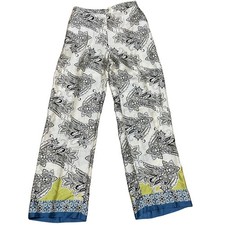 ZARA Wide Leg Palazzo Pants Paisley Elastic Waist Green Blue Trim Women's Lg NWT