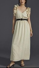 NWT Anthropologie Mare Mare Flutter-Sleeve Maxi Dress Ruffle XS Neutral New