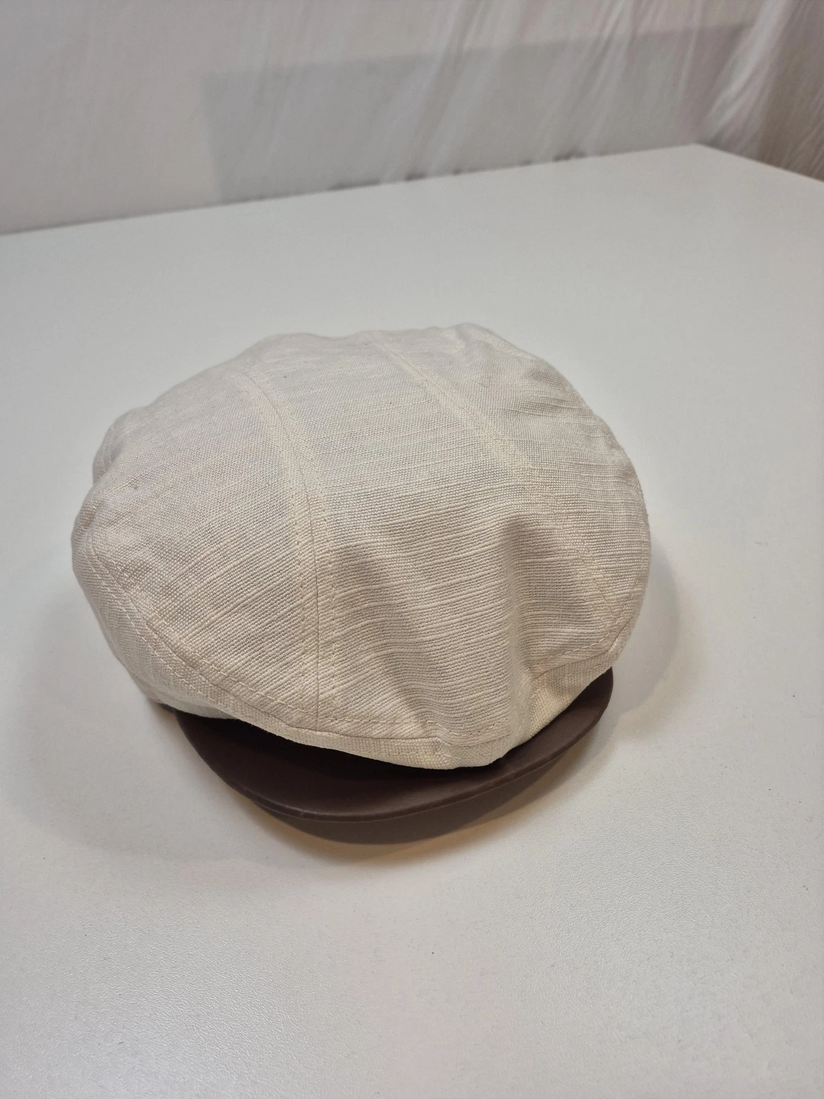 Christys' London Hat Flat Cap Mens XL White Linen Cotton Lined Handmade