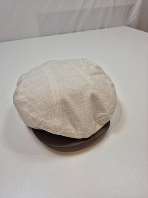 Christys' London Hat Flat Cap Mens XL White Linen Cotton Lined Handmade
