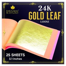 Barnabas 24K Real Gold Leaf Sheets for Crafts - 25-Loose Sheet 3.1inch