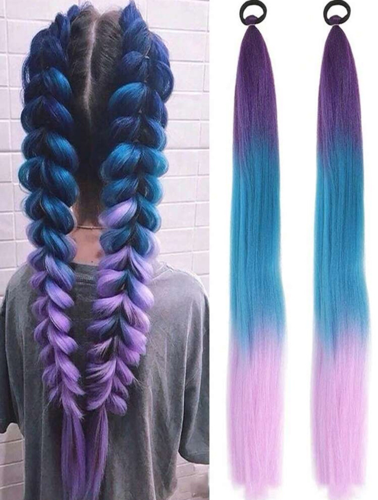 Rajout synthétique violet bleu 65cm pour donner du volume aux tresses longues