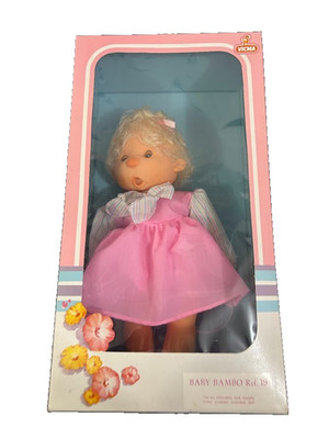 VTG Vicma Bamboo Thumb Sucking Baby Girl Doll Blonde 80s Original Box 20'' Spain