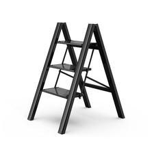 3 Step Ladder Aluminum Folding Stool with Anti-Slip Sturdy and Wide Pedal