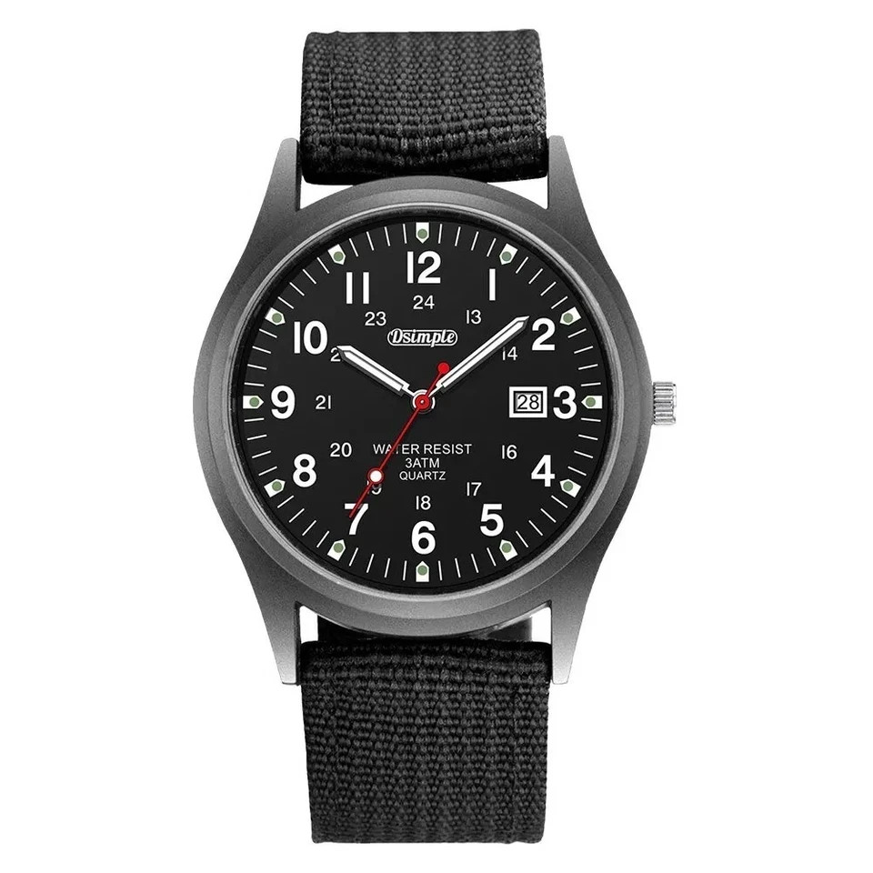 Men's Military Army Luminous 24 Hours Dial Nylon Strap Date Quartz Wrist Watch