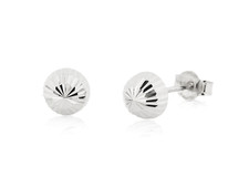 14K White Gold Half Round 5mm Ball Stud Earrings Diamond Cut Flat Back Studs