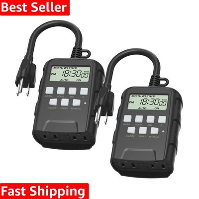 7 Day Outdoor Heavy Duty Digital Programmable Timer, Outdoor Timer Outlet Wat...