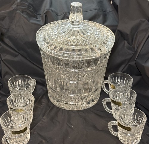 Bohemia Czech Vintage Crystal Punch Bowl with 6 Glasses Never Been Used