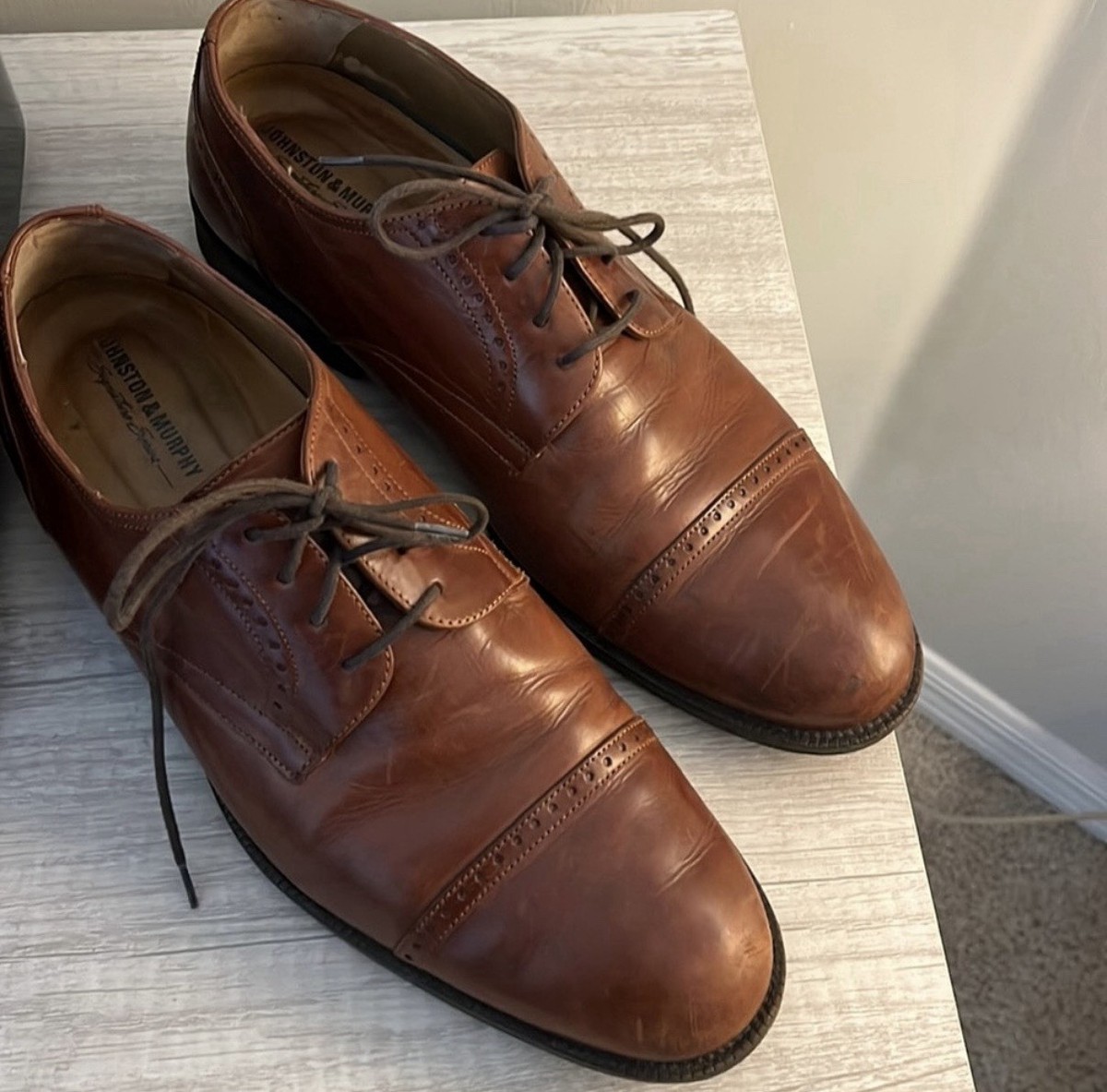 J. Murphy by Johnston & Murphy Cognac Brown Lace Up Oxford Shoes Size 8 Johnston & Murphy Oxford Solid Dress Shoes for Men for sale  main image 4