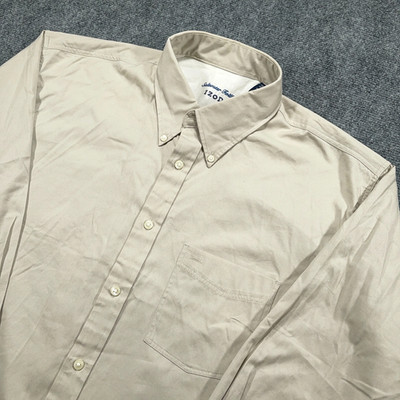 IZOD Saltwater Twill Shirt Mens XL Beige Button Down Cotton Long Sleeve Pocket