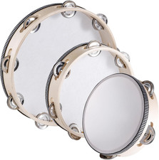 3-Pack Handheld Wood Tambourines with Metal Jingles, 6", 8", 10" Rhythm Percussi