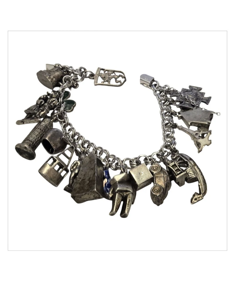 Vintage US and WORLD TRAVEL Sterling Silver CHARM BRACELET 67.5g 21 charms 7"½ - Image 2 of 4