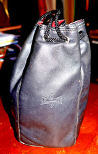Black SM Leather Made Japan Drawstring Velvet Lined 9" x 5" x 3"