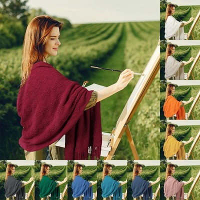 Wavy Pattern Knit Fringe Throw Blanket 50'' x 60'' For Bed Sofa Couch Decoration