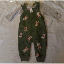 NEW Disney Baby 3/6 months Sage Green Minnie Mouse Coverall Outfit 2 piece set