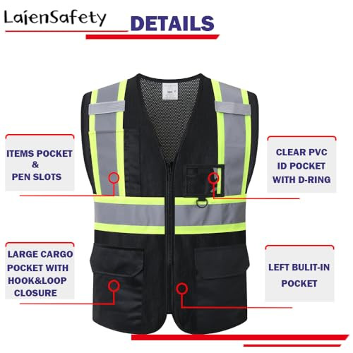 Safety Vest for Men Women,Mesh High Visibility Reflective Vest with Multiple - Picture 5 of 6