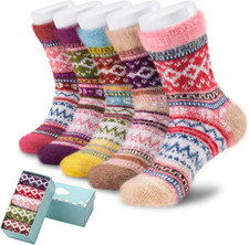 5 Pair Fuzzy Cozy Socks for Women - Warm Comfy Soft Casual Home Sleep Winter Woo