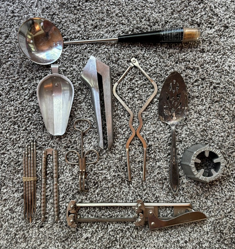 Vintage Kitchen Utensil Lot Ecko, Little Stripper Popcorn Sheller, Silverplate +