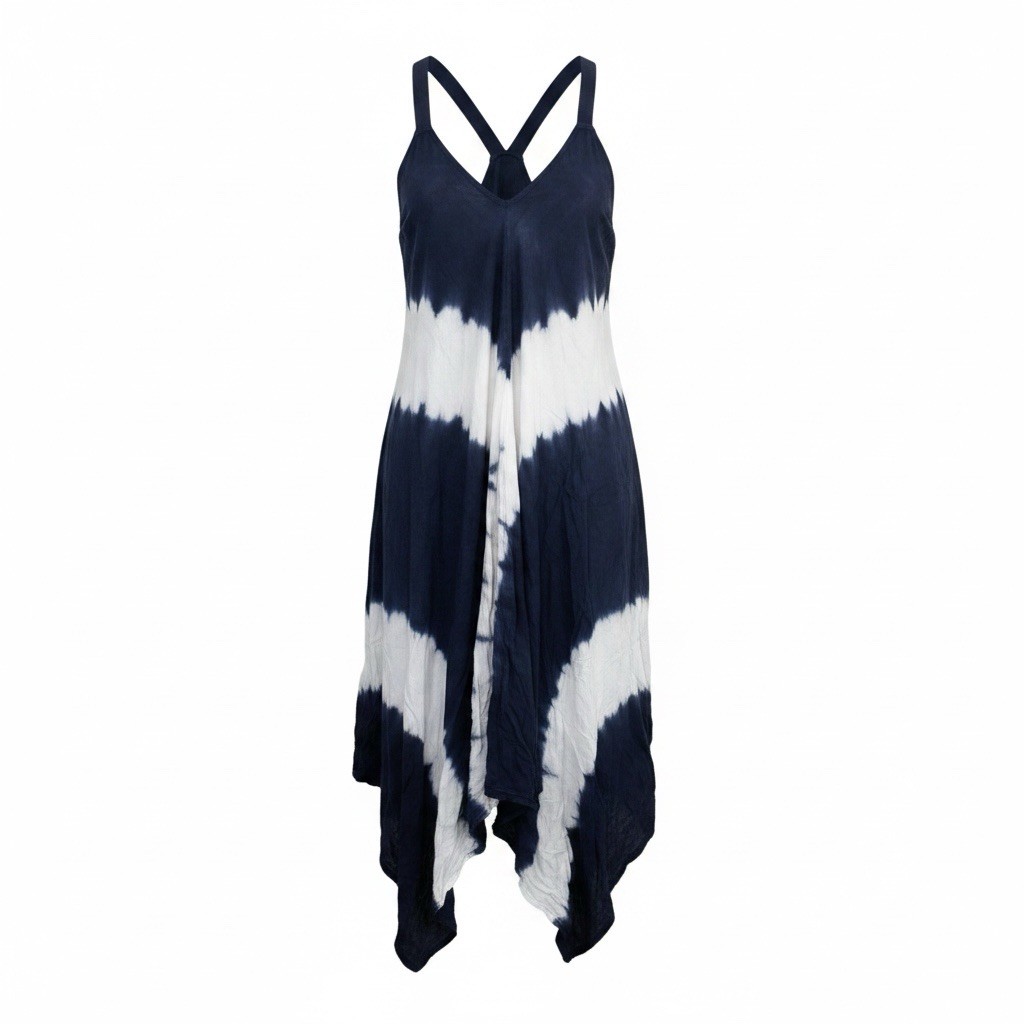 Raviya Navy/White Tie Dye Casual/Slip Dress Sleeveless Halter Neck Size S