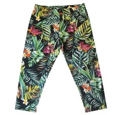 No Boundaries Women Cropped Leggings size L 11-13 Floral Tropical Green Stretch