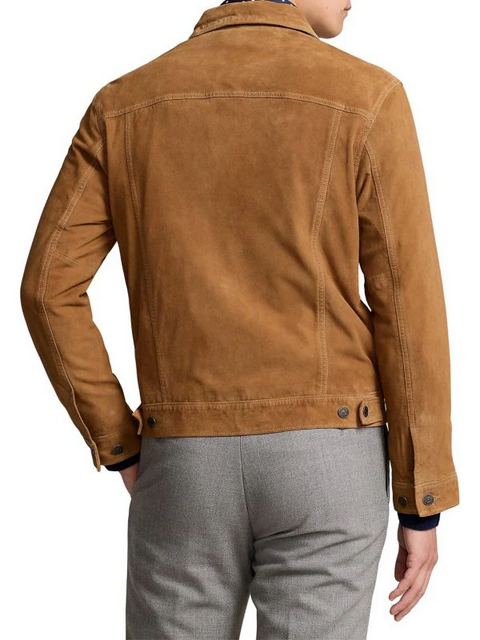 Polo Ralph Lauren Mens Icon Suede Trucker Jacket in Brown Size XL