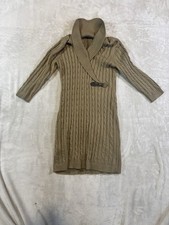 Calvin Klein Women's Sweater Dress Sz L Small Tan Buckle Long Sleeve Cable Knit
