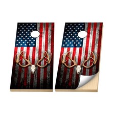 Premium Cornhole Vinyl Wraps - 3M Decal- Hunting Deer - Patriotic Hunting Antler