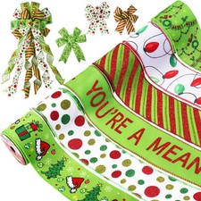GRINCH Ribbon Christmas Ribbon Wired for Wreaths BowsTree Garland
