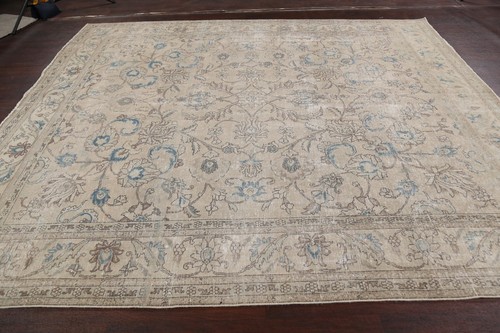 Muted Distressed Floral Traditional Room Size Rug Vintage Handmade Carpet 10x11 - Picture 15 of 21