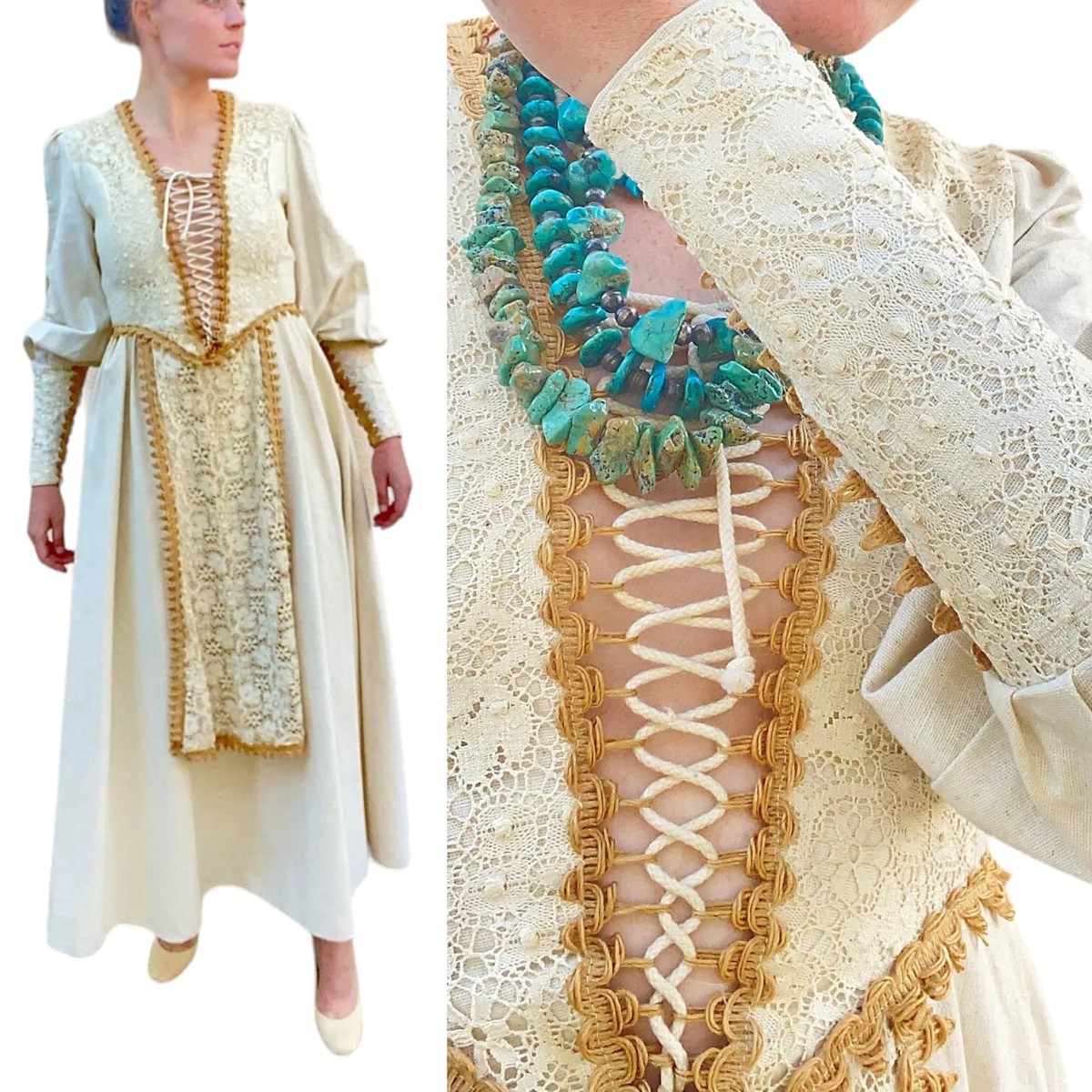 Vintage GUNNE SAX Black Label Burlap Lace Prairie Maxi Dress