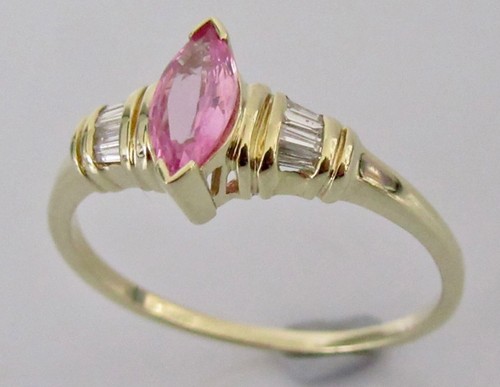Anello Diamanti Oro - Anello Oro Giallo Zaffiro Rosa Fascia Diamante Taglia O 1/2 - Foto 15 di 18