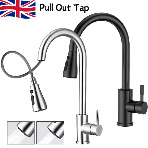 360° Kitchen Sink Mixer Taps Pull Out Spout Spray Single Lever Modern