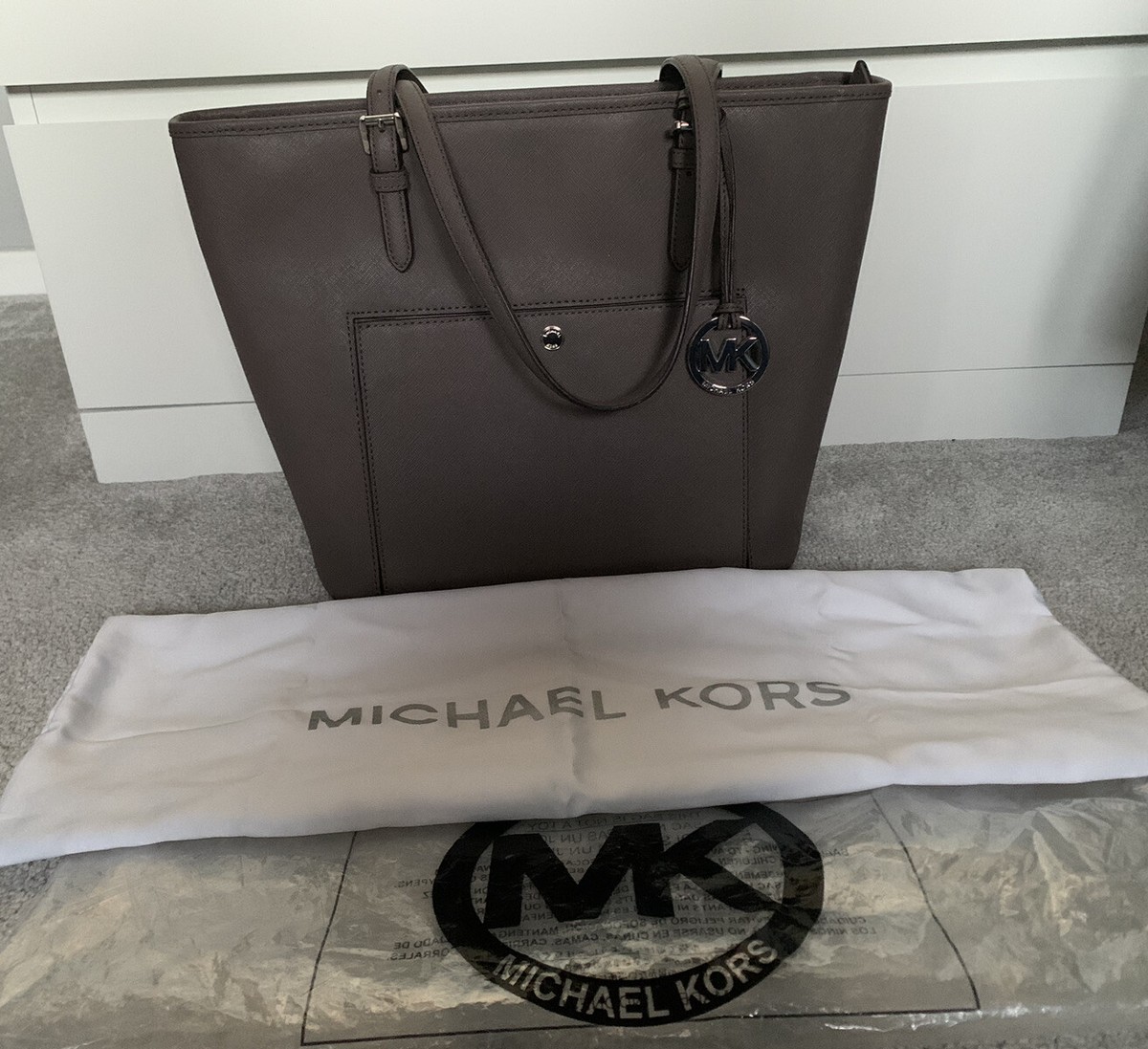 Michael Kors Cinder Taupe Jet Set Tote Shoulder Handbag With
