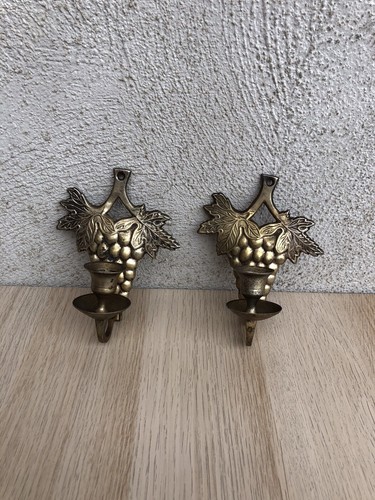 Coppia di portacandele da parete in ottone vintage - Foto 9 di 12