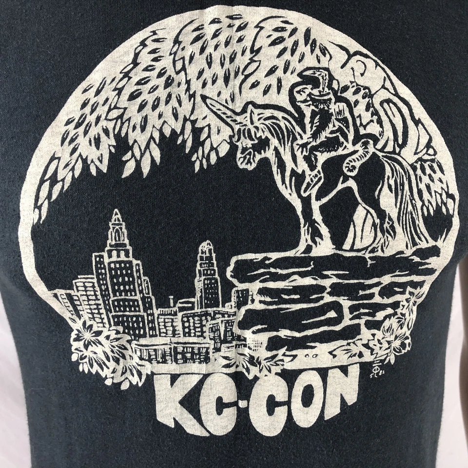 Винтажная футболка Kansas City Comic Con маленькая одинарный шов черная 1982 80-е единорог - Изображение 2 из 4