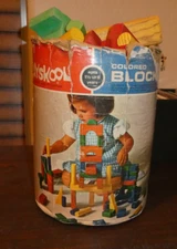 Vintage Colored Playskool Wood Blocks No 645 Made In USA Milton Bradley Co 1969