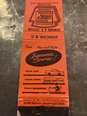 Vintage Matchbook, Duncan B.C. Insurance Empty Match Book ZC3