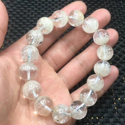 Natural Phenakite White Rutilated Quartz Snow Round Beads Bracelet 13mm AAAA - Picture 6 of 9