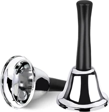 2 Pack Hand Bell Silver Steel Bell Ringing Bell with Handle Dinner Bells for Ins