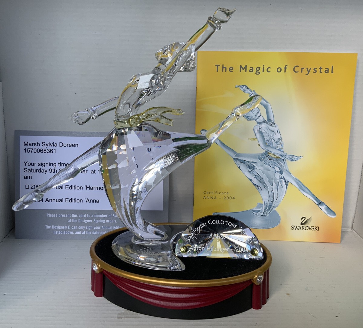 2004 Swarovski Crystal Signed 'ANNA' Magic Of Dance, Plinth, Name